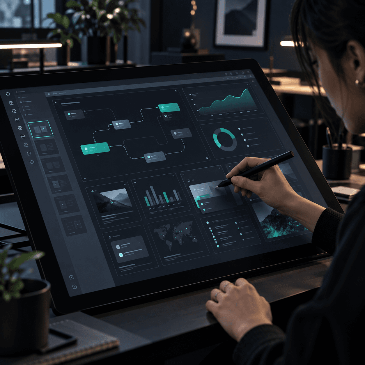 Designer prototyping an enterprise workflow dashboard
